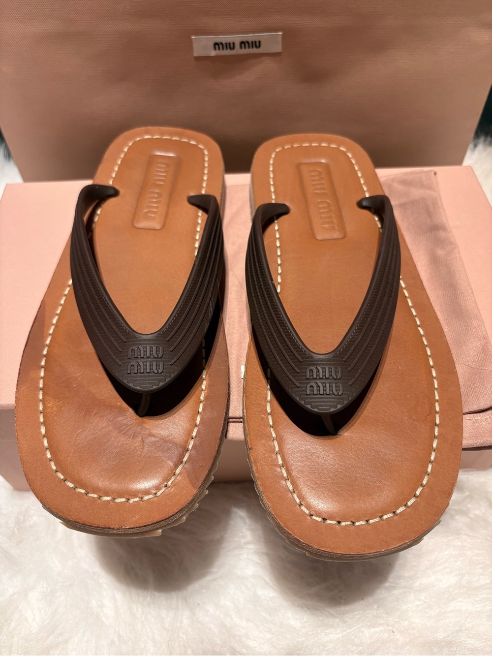Miu Miu Dark Brown Thong Sandals - Picture 4 of 10